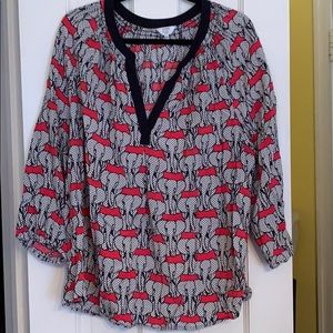 GUC Crown & Ivy blouse, dark navy trim